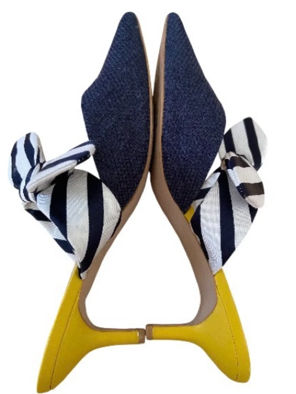 Cabi Bow Mule Heels Womens 10 Nautical Stripe Pointed Toe Kitten Heel